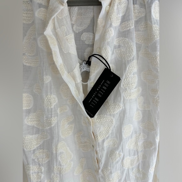 NWT Hunter Bell Henley Mini Dress Ivory Cheetah Jacquard Print Puff Sleeve, XS - Picture 5 of 6